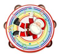 Tambourin de Noël 18 cm avec arc en ciel, Père Noël et notes de musique - Idée cadeau, Noël, événements et occasions spéciales - personnalisable (Graphique uniquement)