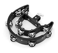 Tambourin demi-lune avec jingles métalliques, instrument de percussion portatif à double rangée pour ensembles de batterie et performances en direct, matériau ABS (Black)