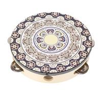 Tambourin en bois à main de 8 pouces, instrument éducatif musical de qualité professionnelle, robuste et robuste pour les groupes, les fêtes, les spectacles d'église, fabriqué en (White Flower)