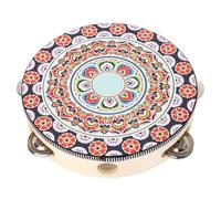 Tambourin en bois à main de 8 pouces, instrument éducatif musical de qualité professionnelle, robuste et robuste pour les groupes, les fêtes, les spectacles d'église, fabriqué en (Red Flower)