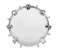 Tambourin en bois pour adultes, 25,4 cm, double rangée de jingles à main (cuir transparent)