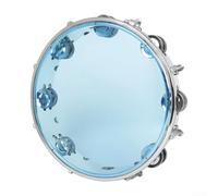 Tambourin en bois pour adultes, 25,4 cm - Tambourin à main à double rangée de jingles à main - Pour fête de percussion (cuir bleu)