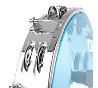 Tambourin portable de 25,4 cm avec grelots à double rangée, clochettes en acier inoxydable pour un son percussif, cadre en ABS durable pour M (cuir bleu)