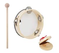 Tambourin, Tambourine à Main, Tambourins en Bois, Tambour à Main, Tambourin à Une Rangée en Bois de 6 Pouces, avec Castagnette, Castagnettes en Bois, Castagnettes à Doigts, Mini Castanet, 3 Pièces