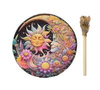 Tambours à main | Instrument chamanique à la main en cuir PU | Tambour de percussion vintage ronde | Ensemble d'outils sonores sibérien Sun Goddess | Tambour bohème spirituel pour adultes, maison, méd