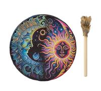 Tambours à main | Instrument chamanique à la main en cuir PU | Tambour de percussion vintage ronde | Ensemble d'outils sonores sibérien Sun Goddess | Tambour bohème spirituel pour adultes, maison, méd
