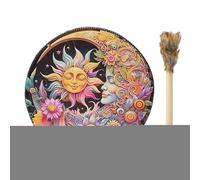 Tambours à main | Instrument chamanique fait main en cuir PU | Batterie de percussion ronde vintage | Ensemble d'outils sonores de la déesse du soleil de Sibérie | Tambour bohème spirituel