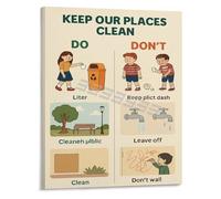 TAMDDBPJD Educational Hygiene Poster Public Places Cleanliness Rules Guidelines Canvas Wall-Art for School Restroom(Framed,16x24inch(40x60cm))