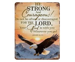TAMDDBPJD Inspirational Metal Sign Joshua 1:9 Be Strong and Courageous Eagle Wall Decor for Office Home (8 X 12 in)