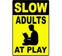 TAMDDBPJD Slow Adults At Play Retro Distressed Tin Plaque Warning Style for Garage Workshop Shed 8 X 12 in