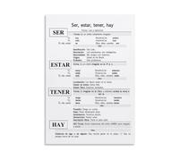 TAMDDBPJD Spanish Grammar Poster Essential Verbs Guide Educational Wall-Art for Language Classroom or Home Study(Framed,12x18inch(30x45cm))
