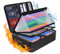 Tamfile Boîte à documents ignifuge de 2 871 °C, 38,1 x 28,2 x 11,9 cm, sac à documents étanche avec 13 poches, organiseur de documents accordéon et étiquettes, boîte de rangement portable avec serrure