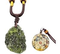 TAMHOPE Collier météorite brute en cristal de moldavite et pendentif en forme de cube de métatron orgonite Merkaba (lot de 2, achetez 1 et 1)