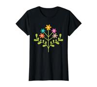 Tami Daisy, Fleur rétro Moderne du Milieu du siècle, Couleurs Arc-en-Ciel T-Shirt Graphique avec Valeur, Femme, Noir, XL