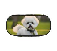 Tamiger Bichon Frise Chien Sur L'Herbe Imprimée Fonctionnalité Sac à Crayons Sac à Crayons Écolier Étudiants Garçons Filles Utilisation quotidienne Pratique, Noir , Taille unique, Organiseur de sac