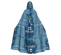 Tamiger Cape à capuche avec imprimé carte de la Finlande avec divers exploits pour cosplay, carnaval, fête de vampire, événements sur le thème des fêtes