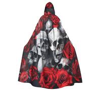 Tamiger Cape à capuche avec imprimé tête de mort et rose rouge pour cosplay, carnaval, fête de vampire, événements à thème