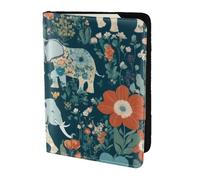 Tamiger Magnifique motif prairies avec éléphant floral imprimé 14 cm passeport portefeuille unisexe cadeau pour vacances voyages d'affaires, Noir , Taille unique