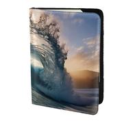 Tamiger Magnifique portefeuille unisexe avec imprimé vagues de l'océan 14 cm pour passeport et documents de voyage, Noir , Taille unique