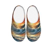 Tamiger Ocean Sunset Scenery Imprimer Pensé Pantoufles pour Femmes Hommes Intérieur Extérieur avec Mignon Chaussures Respirant Usure