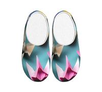 Tamiger Pantoufles en papier origami avec imprimé grue en papier pour homme et femme, intérieur et extérieur, avec jolies chaussures respirantes