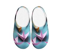 Tamiger Pantoufles en papier origami avec imprimé grues en papier pour homme et femme, intérieur et extérieur, avec jolies chaussures respirantes