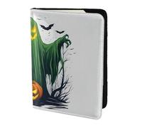 Tamiger Portefeuille unisexe avec imprimé citrouille d'Halloween et fantôme vert, 14 cm, cadeau idéal pour les vacances et les voyages d'affaires, Noir , Taille unique