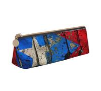 Tamiger Puerto Rico Trousse à crayons en cuir lisse avec fermeture éclair Motif drapeau Imprimé drapeau