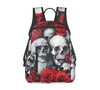 Tamiger Sac à dos léger unisexe avec imprimé tête de mort et rose rouge résistant à l'eau