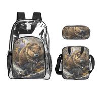 Tamiger Sac à dos transparent 3 pièces imprimé castor pour voyage, aventures en plein air, vacances