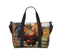 Tamiger Sac de voyage à main avec imprimé coq sur bois dans les terres agricoles, réglable, léger, décontracté, sac fourre-tout, vacances, salle de sport