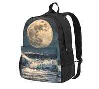 Tamiger Sac unisexe de grande capacité avec imprimé lune et mer - Résistant à l'eau - Léger - Pour les escapades de w nd en plein air