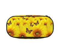 Tamiger Trousse à crayons avec imprimé fleurs jaunes et papillons - Pratique - Pour l'école, les étudiants, les garçons et les filles - Utilisation quotidienne, Noir , Taille unique, Organiseur de sac