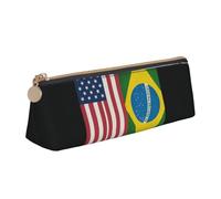 Tamiger Trousse à crayons en cuir lisse avec fermeture éclair Motif États-Unis Brésil