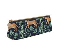 Tamiger Trousse à crayons en cuir lisse avec fermeture éclair Motif léopard sauvage