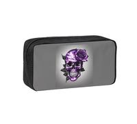 Tamiger Trousse à crayons spacieuse unisexe avec imprimé rose violette et tête de mort - Grande capacité - Pochette pour le transport quotidien