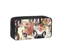 Tamiger Trousse à stylos unisexe avec imprimé bouledogue français et fleurs, grande capacité, pochette de rangement pour le quotidien