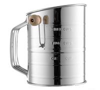 Tamis à farine à manivelle en acier inoxydable et capacité de 3 tasses avec marques de mesure gravées pour un contrôle précis des portions