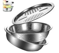 Tamis à riz - Ensemble de 3 pièces en acier inoxydable, coupe-légumes, bol pour laver les fruits, tamis cuisine multifonction | la cuisson, le rinçage du riz, nettoyage des légumes et