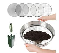 Tamis de jardin 5 en 1 en acier inoxydable avec 5 tamis interchangeables Ø 1, 3, 6, 9, 12 mm, avec truelle de jardin, tamis à compost de 34 cm pour terre, pierres, compost (noir)