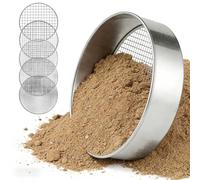 Tamis de Jardin en Acier Inoxydable 5 en 1 Ø 20 cm avec 5 Tamis Interchangeables 1/3/6/9/12 mm, Tamis à Compost Rond pour Terre, Sable, Compost, Semences avec Pelle