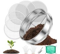 Tamis de jardin rond de 20 cm avec gants, pelle, lisse, ultra robuste, durable, stable, pour le jardinage avec 5 mailles interchangeables, tamis en pierre, tamis à terre, tamis à gravats, tamis à