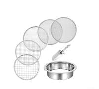 Tamis de sol en acier inoxydable avec 5 tailles de maille de 1 mm à 12 mm, poêle de tamisage de jardin pour compost et rempotage, comprend un outil à bêche, un filtre en métal antirouille 304 pour