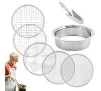 Tamis de sol pour le jardinage | Tamis à granulés en acier inoxydable, 5 tamis en maille, 1/3/6/9/12 mm, tamis de rempotage de jardin avec pelle, bac de tamisage empilable