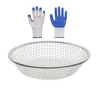 Tamis de terre pour jardin : passoire à gravier en acier inoxydable, tamis à engrais avec gants, filtre à granulés léger pour jardiniers, tamis de terre durable pour seau