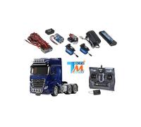 Tamiya Camion Mercedes Actros 3363 6x4 1/14 bleu métallisé + Truck-Set Carson