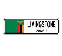 TammieLove Livingstone Panneau de rue Zambie Drapeau Zambie Ville Pays Route Cadeau de rue Panneau de rue 4 x 16 pouces