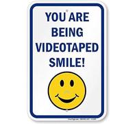 TammieLove Panneau d'avertissement « You are Being Videotaped Smile! with Graphic Blue/Yellow on White Warning » - 20,3 x 30,5 cm
