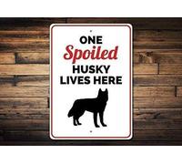 TammieLove Panneau Husky - Cadeau Husky - Décoration Husky - Cadeau pour amoureux de Husky Lives Here - Panneau d'avertissement pour extérieur et intérieur - 20,3 x 30,5 cm