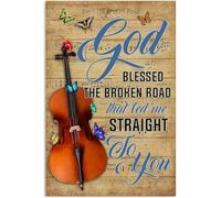 TammieLove Plaque murale décorative en étain avec inscription « Violoncelle God Blessed The Broken Road for Home » - 20,3 x 30,5 cm